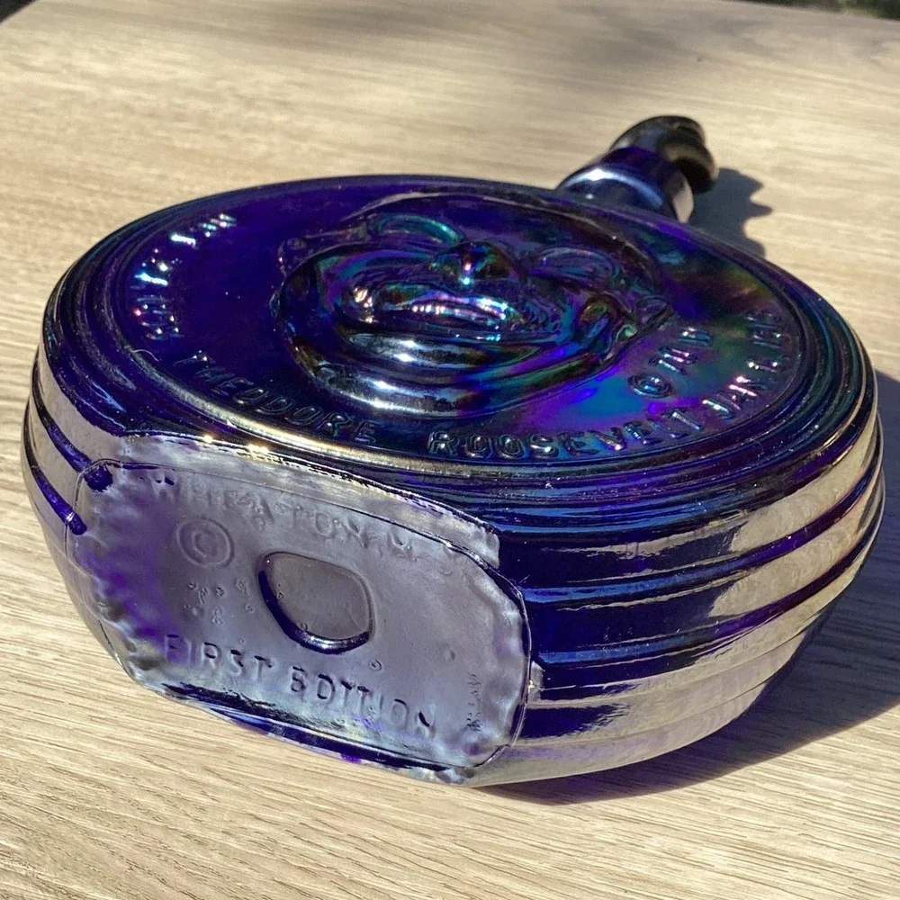 Theodore Roosevelt‎ Commemorative Blue Iridescent Glass Decanter 26th President